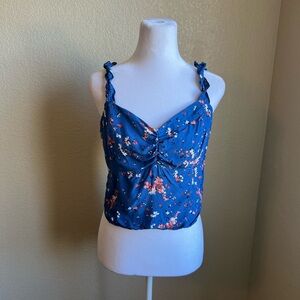 ABERCROMBIE & FITCH blue red and pink floral smocked crop tank top | large